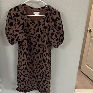 Leopard Print Puff Sleeve Sweater Dress